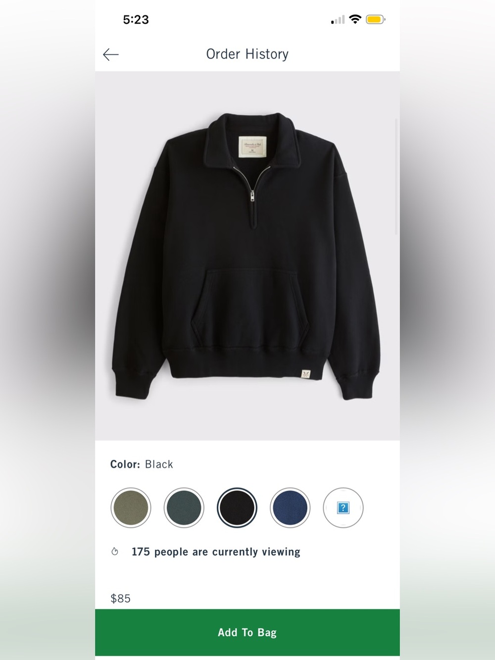 BNWOT Abercrombie & Fitch heritage heavyweight quarter zip black sweatshirt